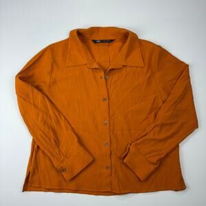 ZARA Textured Button Down Shirt Orange Rust Long Sleeve Women’s S